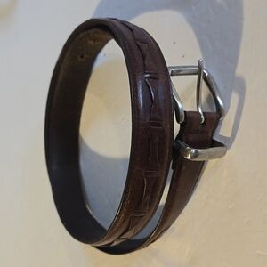 Vintage Mens Brown Leather RAISED Weave Silver Buckle Sz.38